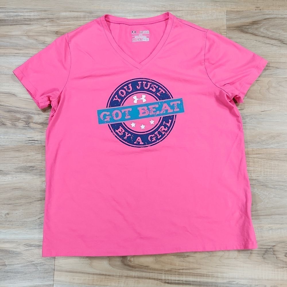 🩵Under Armour Pink You Just Got Beat By a Girl Graphic Top Youth XLarge